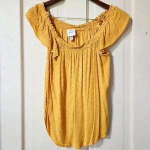 Knox Rose Mustard Yellow Off The Shoulder Smocked Top Ruffle Sleeve Size S